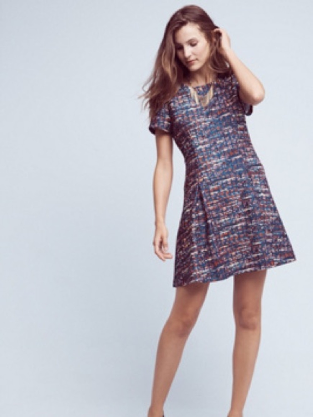 Tracy Reese Plenty Navy Multi-Color Tweed-Print Fit & Flare Dress